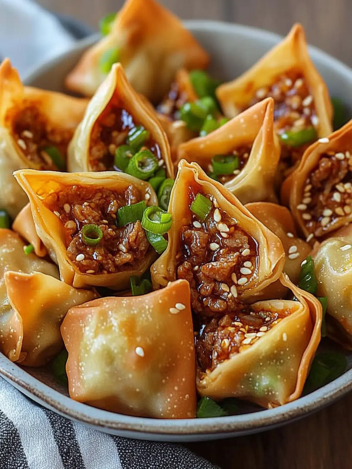 Irresistible Spicy Beef Wontons with Sesame and Green Onion 2 Spicy Beef Wontons with Sesame and Green Onion