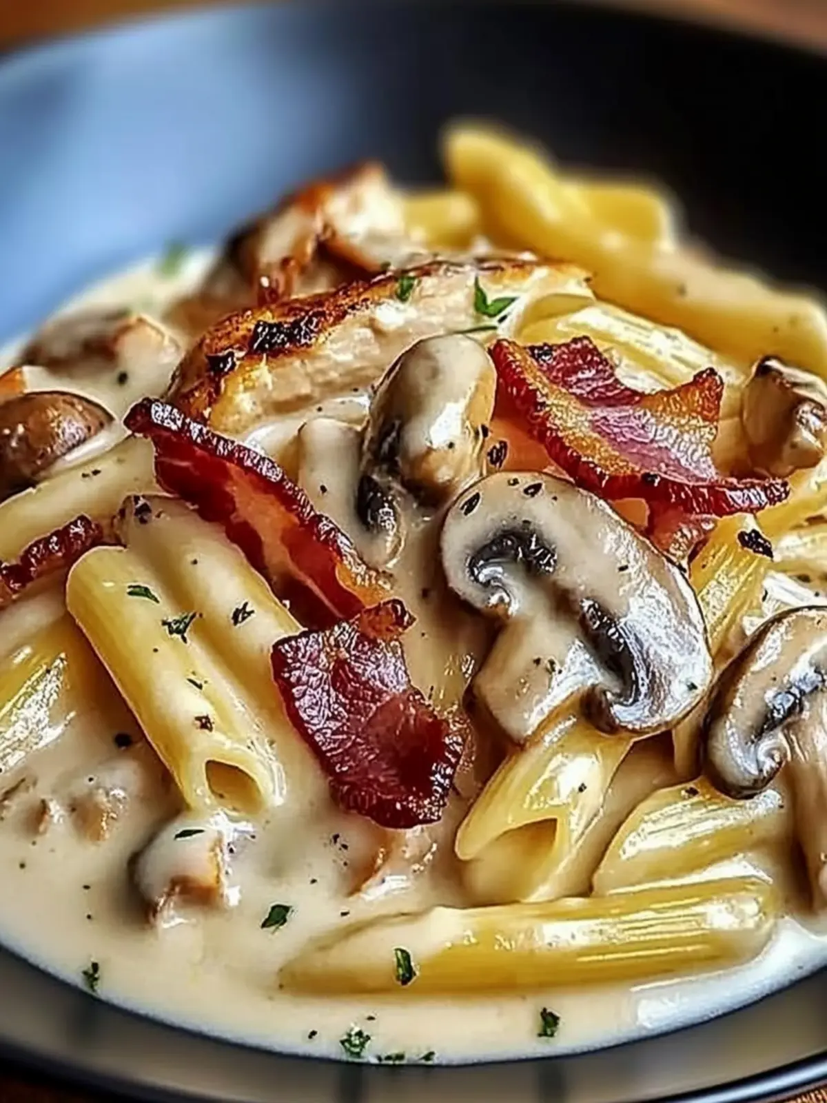 Decadent Chicken, Bacon, and Mushroom Pasta in Rich Cream Sauce 2 Decadent Chicken, Bacon, and Mushroom Pasta in a Luxurious Cream Sauce