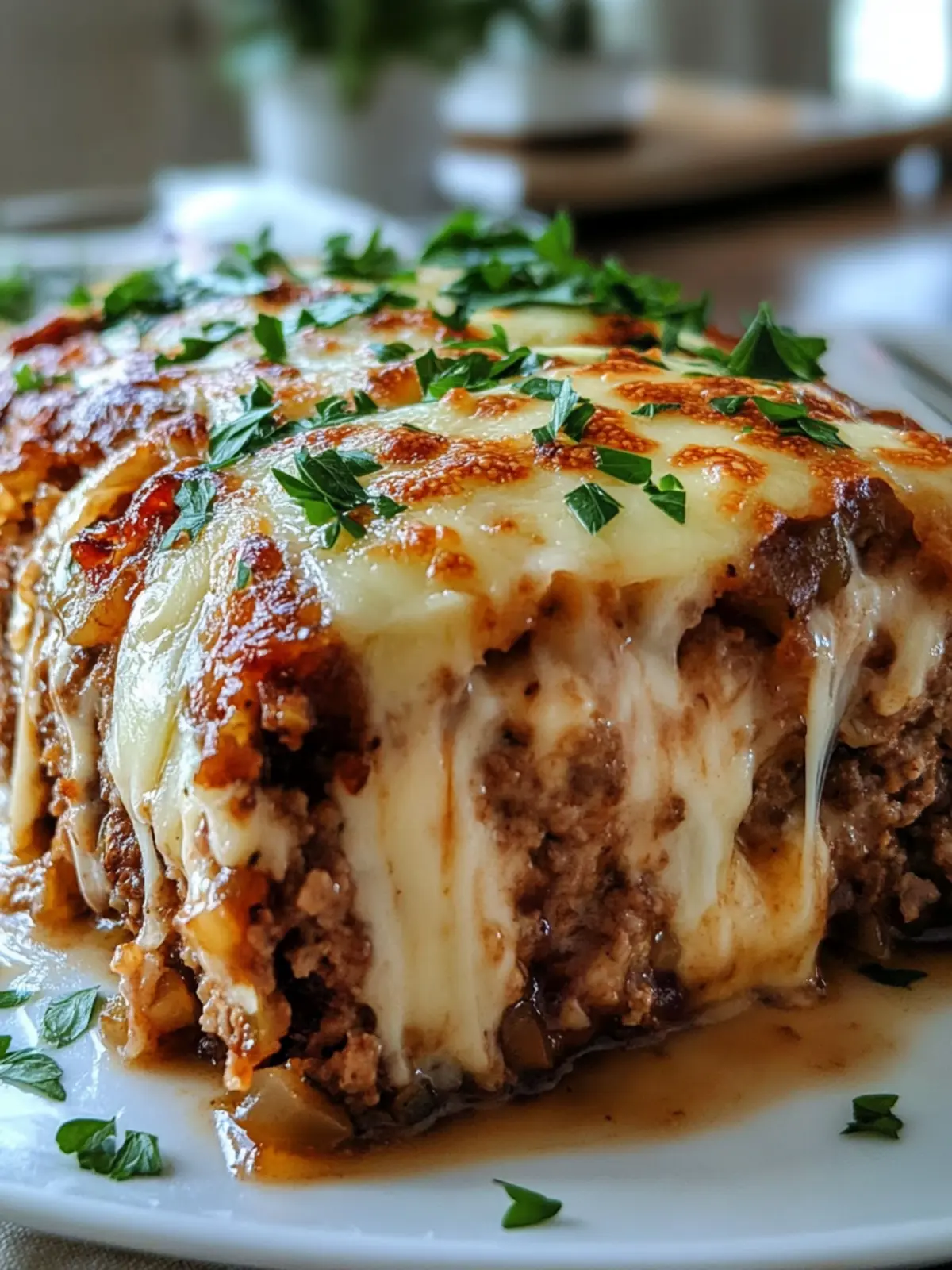Crockpot French Onion Meatloaf with Melted Swiss Cheese