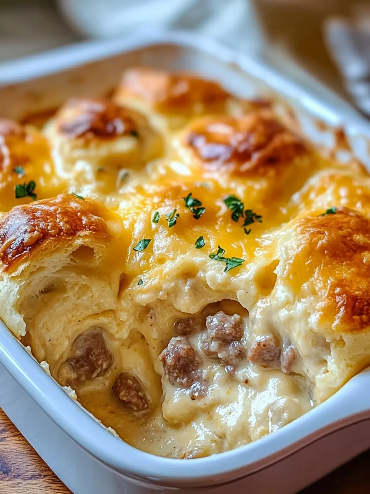 Amish Sausage Gravy & Biscuits Casserole with Cheddar Cheese Bliss 4 AMISH SAUSAGE GRAVY & BISCUITS CASSEROLE WITH CHEDDAR CHEESE