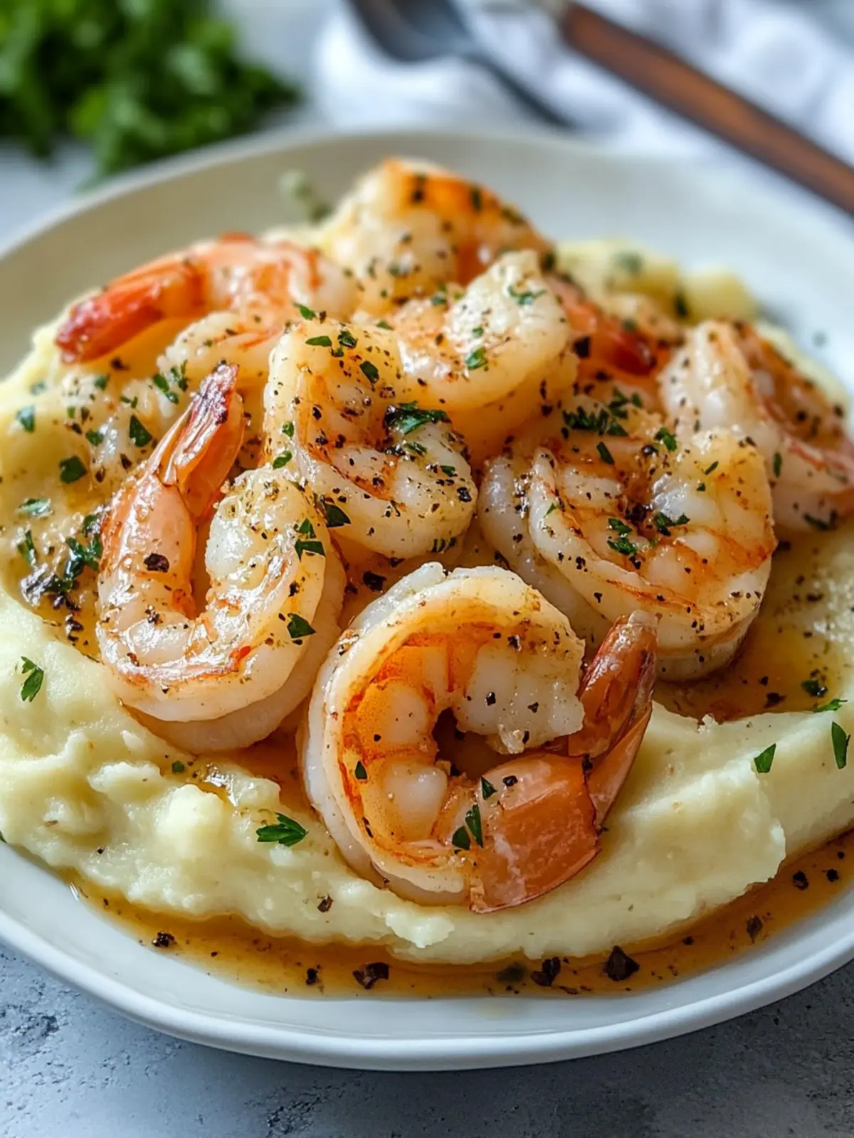 Creamy Garlic Shrimp Over Mashed Potatoes