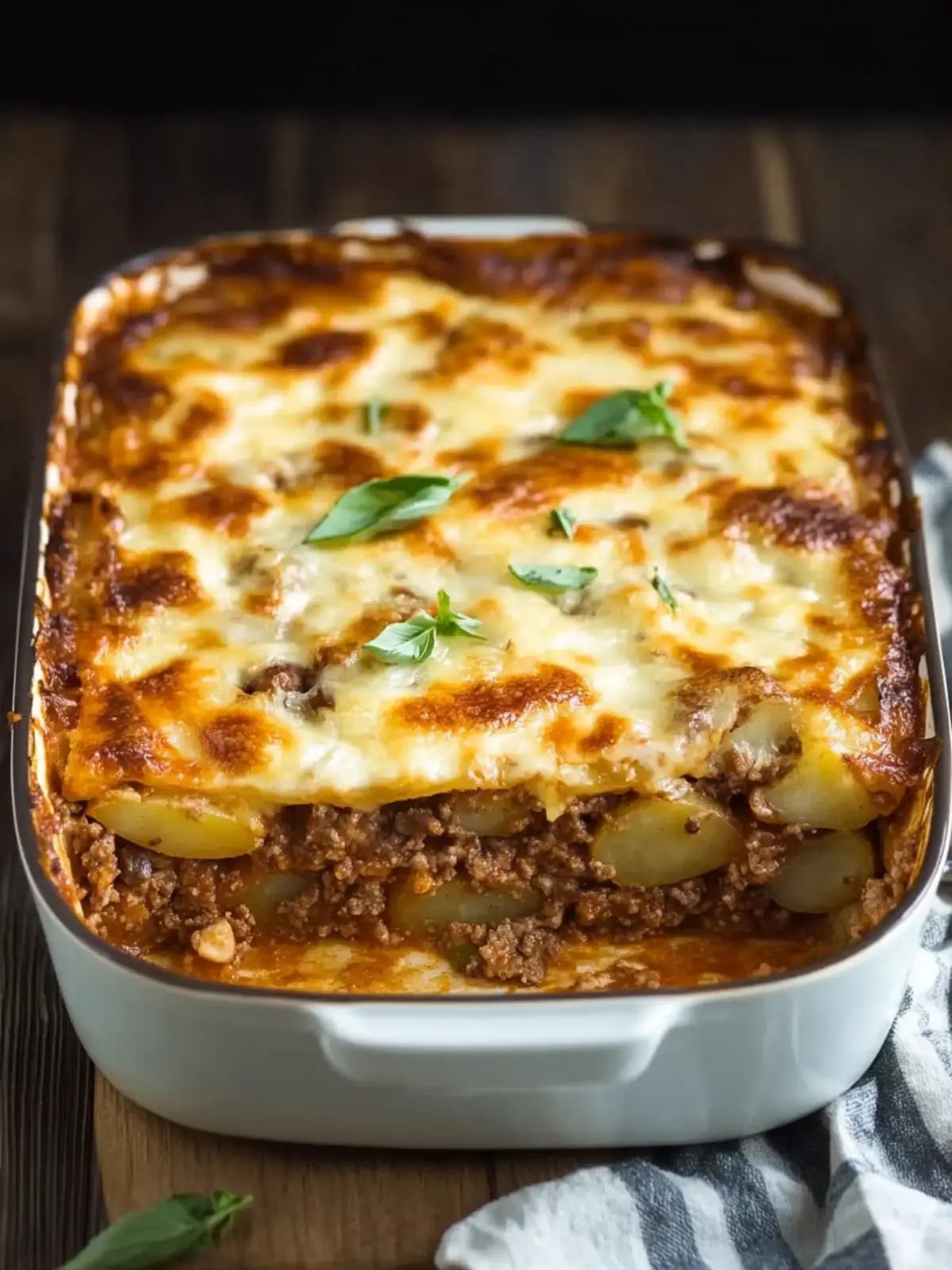 Cheesy Layer Italian Potato and Meat Bake